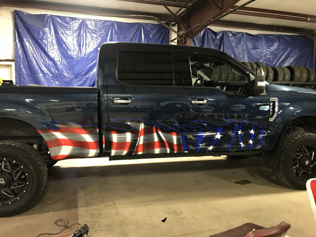 American flag graphic wrap on ford pickup